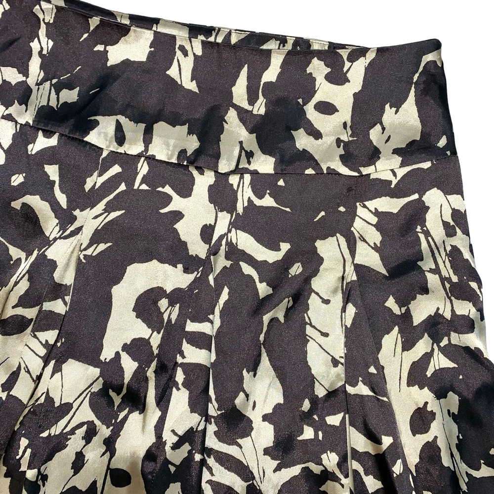 Apostrophe Abstract Print Satin Pleated Midi Skirt Silky Lace Trim Summer Fall - Picture 5 of 16